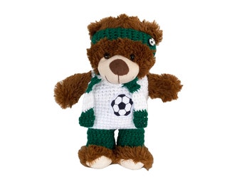 4 teilige Fußballkleidung für Teddybär 30 cm  grün  und weiß für Fußballfans  Bärenkleidung !