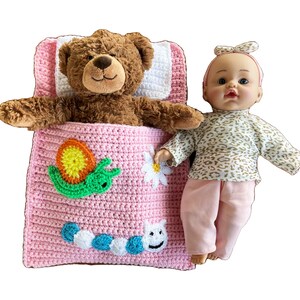 Doll&#39;s bed - sleeping bag for dolls 30 cm or teddy bear 30 cm with appliqués