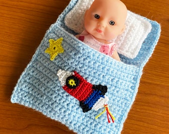 Doll bed - sleeping bag for dolls ca.15 cm rocket with star immediately available !!!