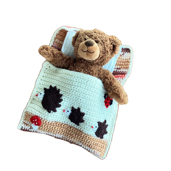 Puppenbettchen - Schlafsack für Puppen 30 cm  oder Teddybär 30 cm   Igelfamilie