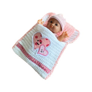Puppenbettchen Schlafsack für Puppen ca. 20 cm Herzchen Bild 1