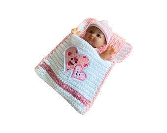 Doll bed - sleeping bag for dolls approx. 20 cm hearts