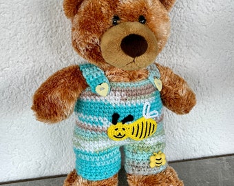 Trägerhose für Teddy  30 cm mit Häkelapplikation  Biene  sofort lieferbar    Bärenkleidung !