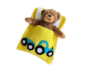 Doll bed - sleeping bag for dolls 30 cm or teddy bear 30 cm with tractor and trailer