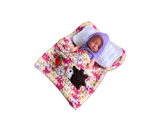 Doll bed - sleeping bag for dolls approx.15 cm hedgehog with apple immediately available !!!