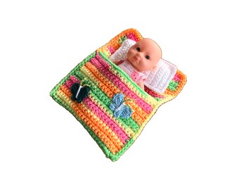 Doll bed - sleeping bag for dolls ca.15 cm butterfly