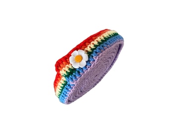 Schneckenband  - Regenbogen  mit weißen Blumenknopf
