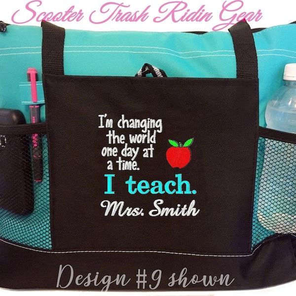 Free Priority Mail shipping - Personalized Teacher Tote Bag - Apple Books Heart - monogrammed