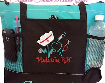 Free Priority Mail Shipping - Personalized Nurse Stethoscope Tote Bag - RN LPN CNA - monogrammed New