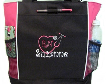 Free Priority Mail Shipping - Personalized Nurse Stethoscope Tote Bag - RN LPN CNA - More Colors - monogrammed