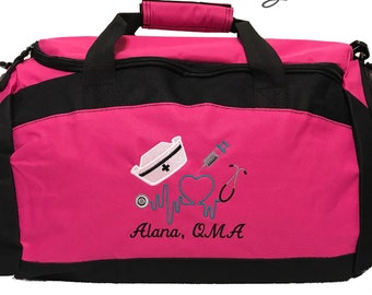 Personalized Nurse Duffle Bag Gym Sport Duffel with black trim New - RN  LPN CNA