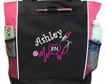 Free Priority Mail Shipping - Personalized Nurse Stethoscope Tote Bag - RN LPN CNA - More Colors - monogrammed