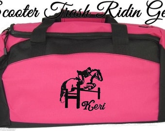 Personalized Horse Jumping Duffle Bag – Hot Pink, Black Trim
