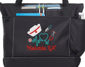 Personalized Nurse Tote Bag – Embroidered Stethoscope Design, RN LPN CNA Gift