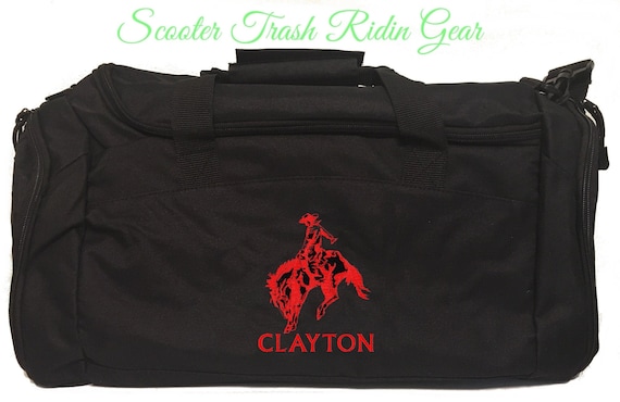 Personalized Saddle Bronc Riding Rider Rodeo Small Duffle bag with black trim NEW monogram - FREE SHIPPING - duffel bag