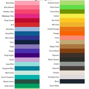 May include: A color chart showing thread colors for a scooter riding gear company. The chart is divided into two columns, one for pink, red, blue, purple, and green colors, and the other for green, yellow, orange, brown, and gray colors. The chart is titled "Scooter Trash Ridin Gear" and "Thread Colors".