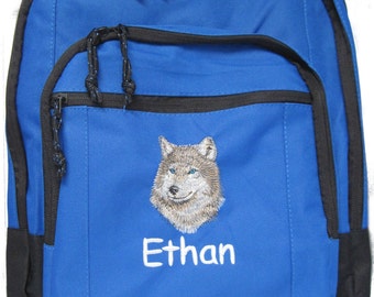 FREE SHIPPING - Personalized Wolf Backpack BookBag school tote monogrammed  - NEW