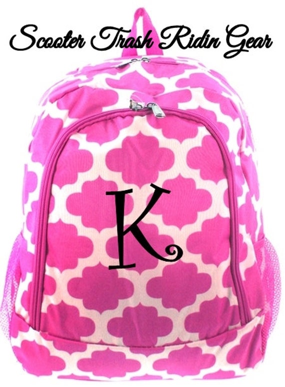 FREE SHIPPING Personalized Backpack Bookbag Hot Pink and White Quatrefoil Print Monogram Book Tote School NEW Etsy