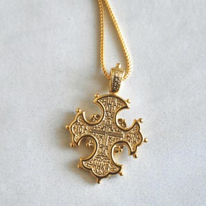 24K Gold Vermeil Ancient Greek Byzantine Style Cross Necklace - Made in Greece