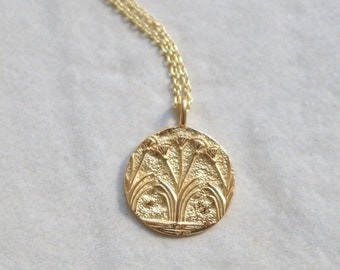 14K Gold Ancient Greek PAPYRUS Flower Coin Medallion Necklace - Made in Greece