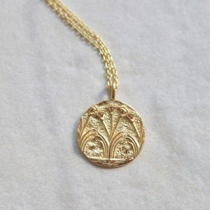 Vermeil 14K Gold Ancient Greek PAPYRUS Flower Coin Medallion Necklace