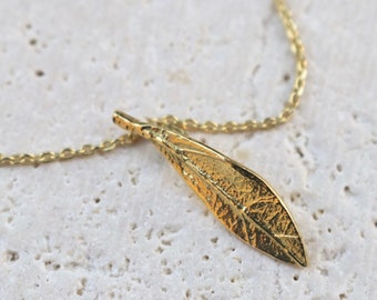 14K Gold Greek Goddess Olive Leaf Necklace - Made in Greece