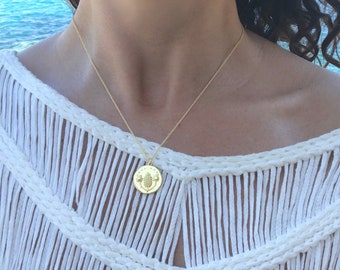Fabulous Vintage Jewelry Gold Chain W Olive Green Colored Enamel Accent Monogram Monogrammed Designs Dangle Drop Medallion Pendant Necklace
