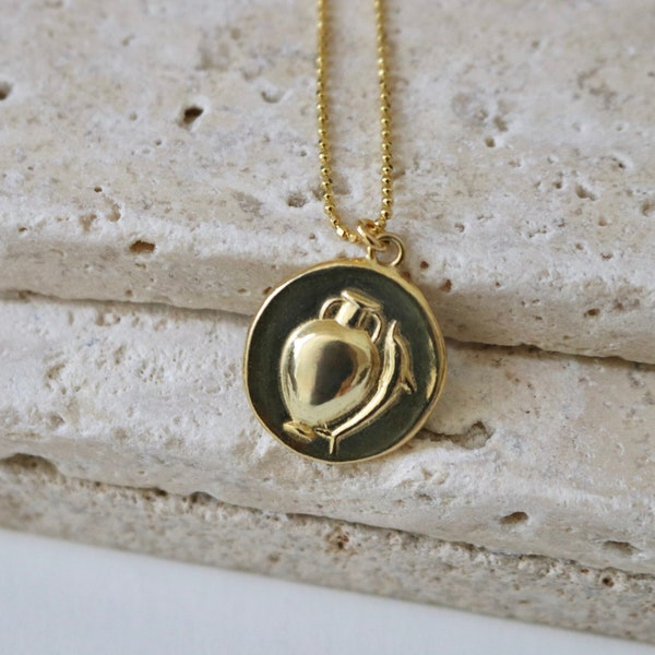 Ancient Greek Dolphin & Amphora Medallion Necklace