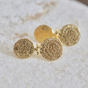 Vermeil Ancient Greek Minoan Phaistos Disc Coin Earrings - Made in Greece