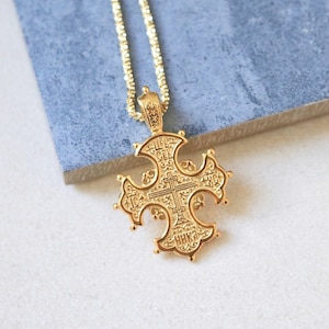 24K Gold Vermeil Altgriechische Byzantiner Kreuz Halskette Bild 1