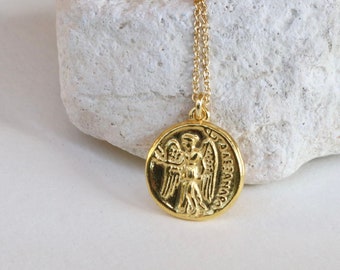 Ancient Greek Goddess Athena & Nike Victory Medallion Necklace