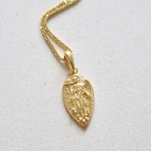 24K Gold Vermeil Ancient Greek Byzantine St. Michael the Archangel Medallion Necklace