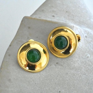 Ancient Greek Byzantine THEODORA Gold and Green Glass Earrings