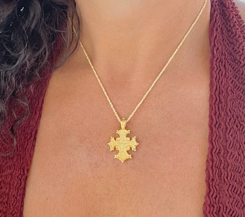 24K Gold Vermeil Altgriechische Byzantiner Kreuz Halskette Bild 3