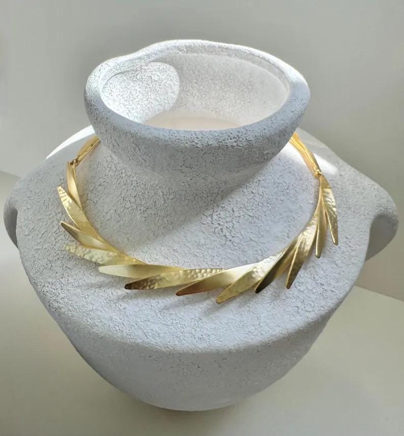 Ancient Greek Goddess Hammered Gold Olive Leaf Choker Necklace - Etsy