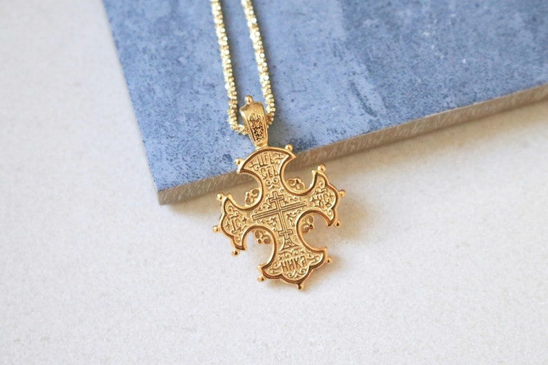 24K Gold Vermeil Altgriechische Byzantiner Kreuz Halskette Bild 1