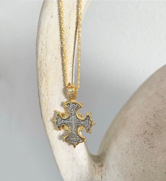 24K Gold Vermeil Ancient Greek Byzantine Cross Necklace - Etsy