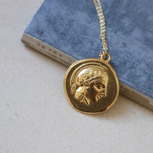 Vermeil oude Griekse godin Athena en uil ketting met grote munt - gemaakt in Griekenland afbeelding 7