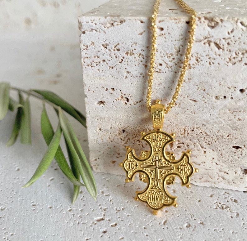 24K Gold Vermeil Altgriechische Byzantiner Kreuz Halskette Bild 5