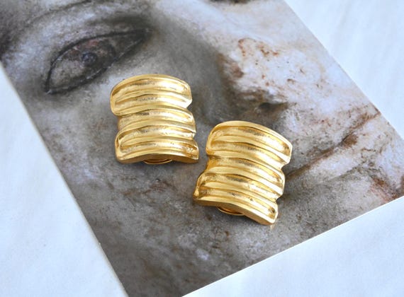 Boucles D'oreilles Clips Plaque Or Vintage - Style Années 50 - Neuves Avec étiquettes - Plaqué Or Jaune