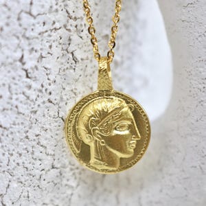 Ancient Greek Goddess Athena & Owl Reversible Coin Necklace - Made in Greece