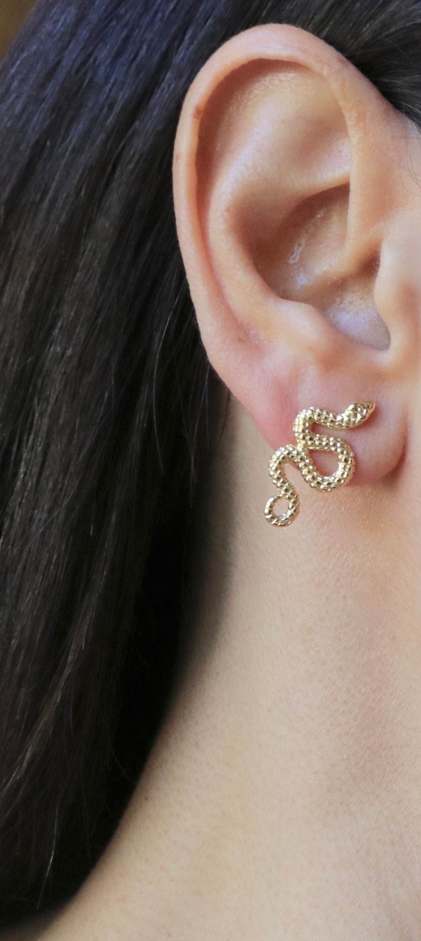 Ancient Greek Vermeil Etched Snake Earrings | Etsy