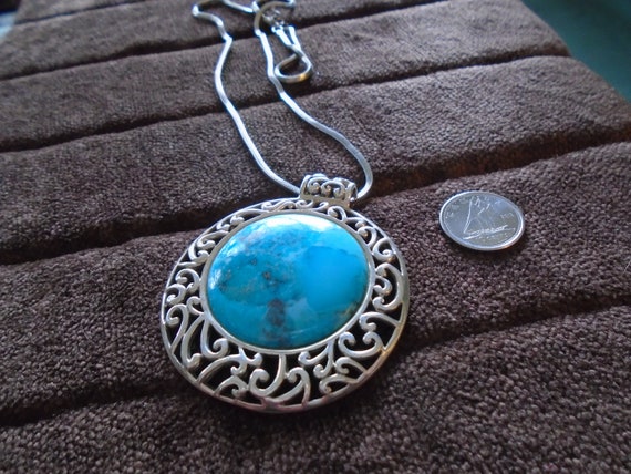 Barse Huge Turquoise 925 Silver Pendant/Necklace - image 5