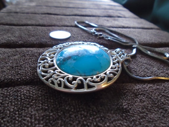 Barse Huge Turquoise 925 Silver Pendant/Necklace - image 3