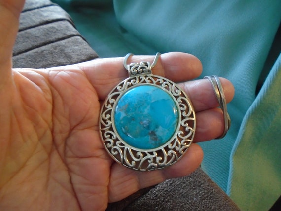 Barse Huge Turquoise 925 Silver Pendant/Necklace - image 7