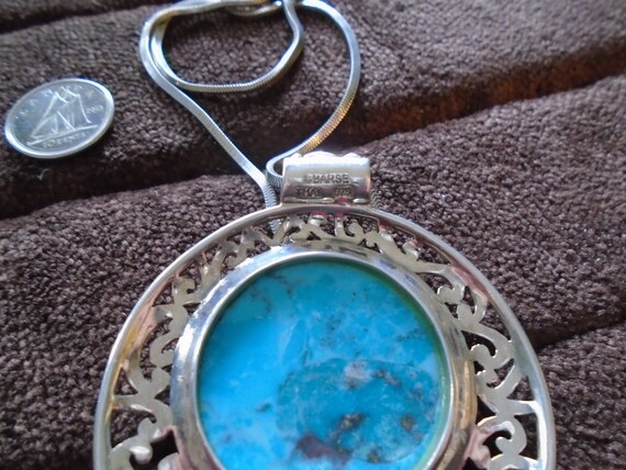 Barse Huge Turquoise 925 Silver Pendant/Necklace - image 2