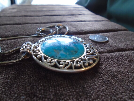 Barse Huge Turquoise 925 Silver Pendant/Necklace - image 4
