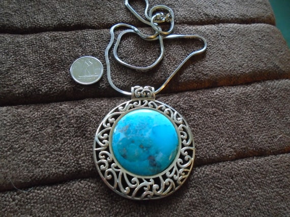 Barse Huge Turquoise 925 Silver Pendant/Necklace - image 1