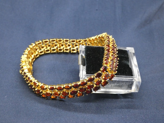 DBJ Garnet 3 Rows Gold Over 925 Silver Bracelet - image 2