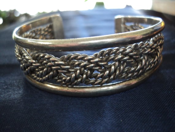 Mexico Braided Cuff 43.3g Vintage Sterling Silver Bracelet (6.5 